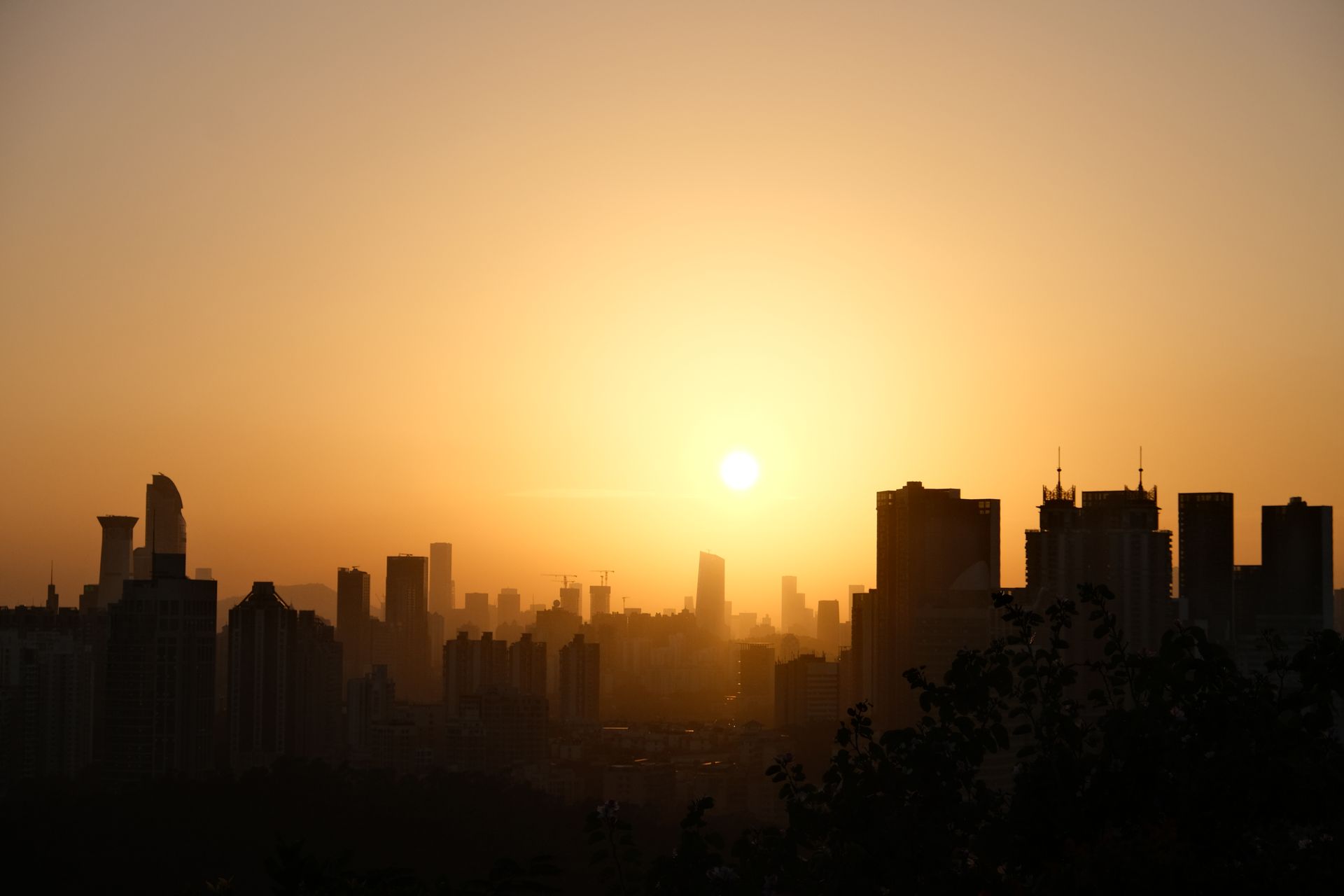 City skyline at golden-hour sunset